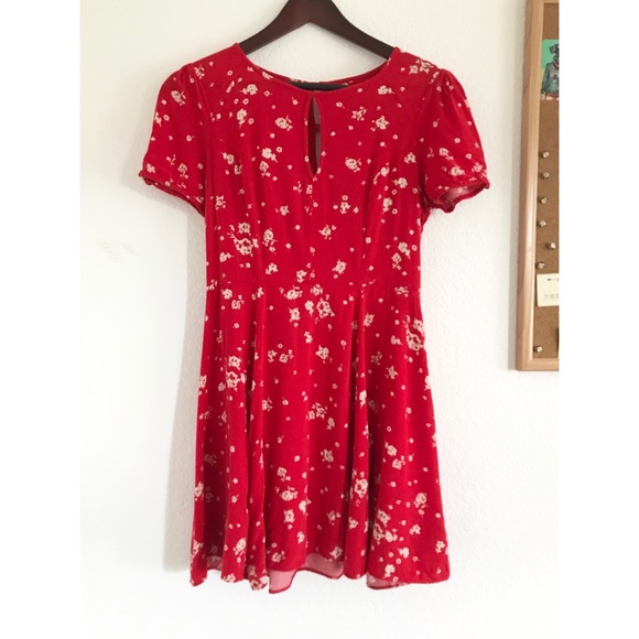 red floral skater dress